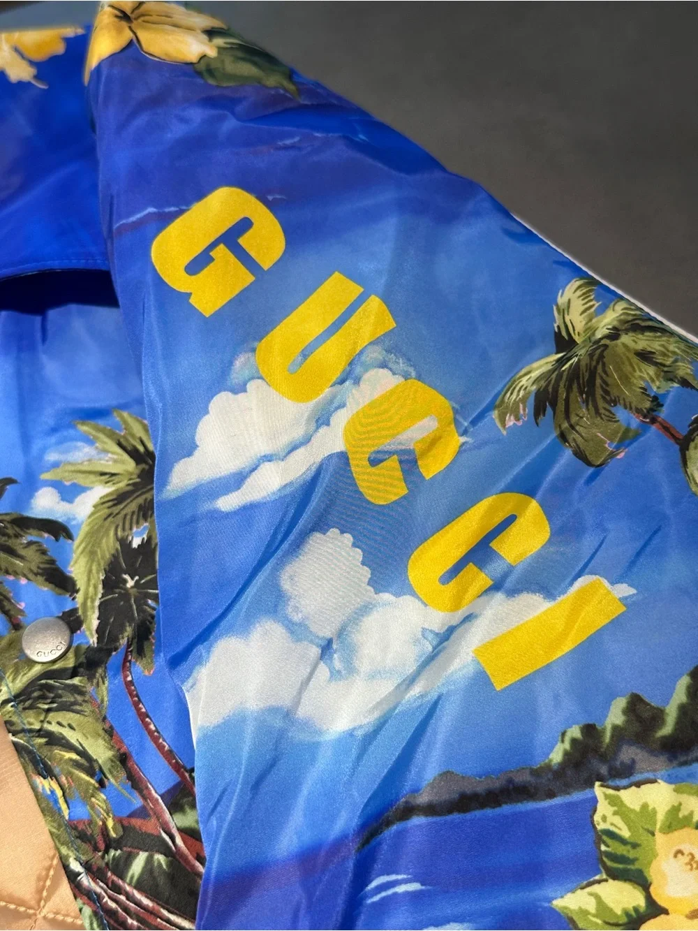 Gucci Multi-Color Tropical Print Jacket with Blue Accents